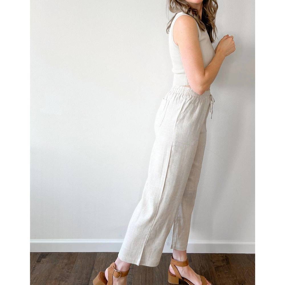 NEW VERY J go with the flow linen pants in oatmeal - Picture 2 of 3